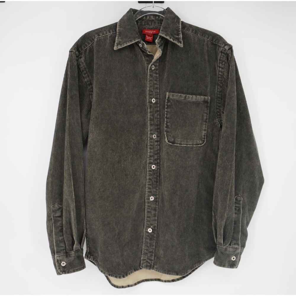 Sundance Womens Charcoal Gray Corduroy Button Down Shirt Long Sleeve Grunge S